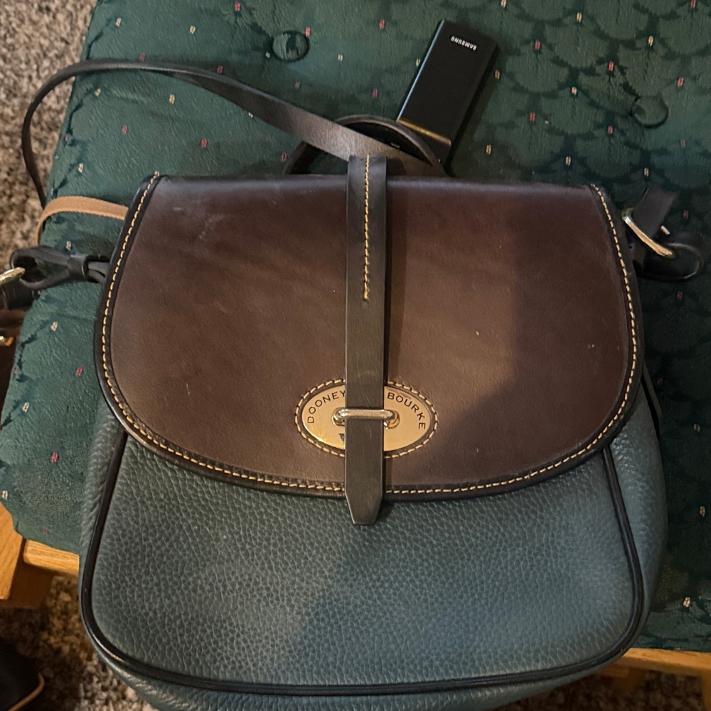 Dooney & Bourke Dark Brown and Teal Crossbody Bag 10long 91/2 wide